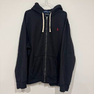 Polo Ralph Lauren Fleece Full Zip Hoodie Jacket XXL Waffle Hood Black Red Pony